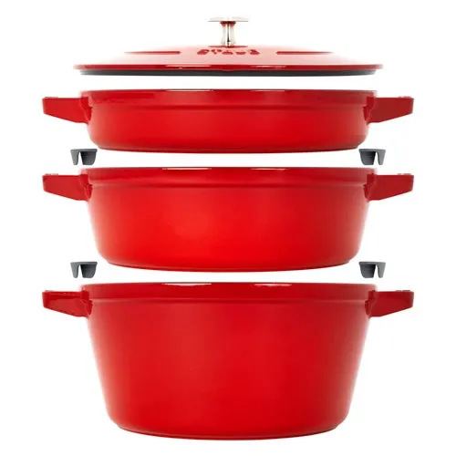 4pc Cast Iron Stackable Cookware Set, Cherry