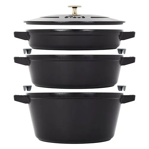 4pc Cast Iron Stackable Cookware Set, Matte Black