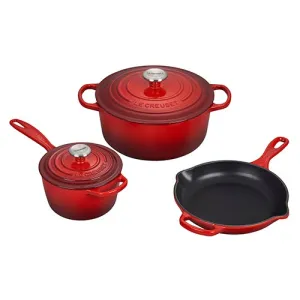 5pc Signature Cast Iron Cookware Set, Cerise