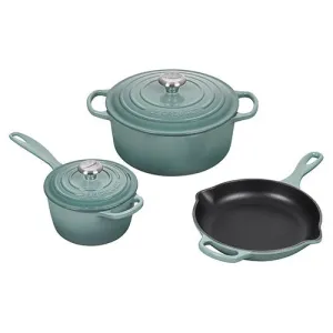 5pc Signature Cast Iron Cookware Set, Sea Salt