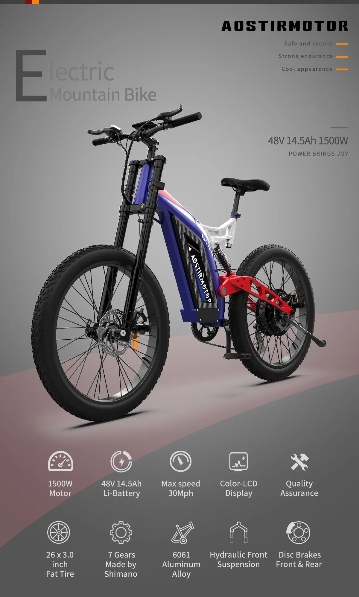 AostirMotor Big Front Fork Electric Bike S17-1500W