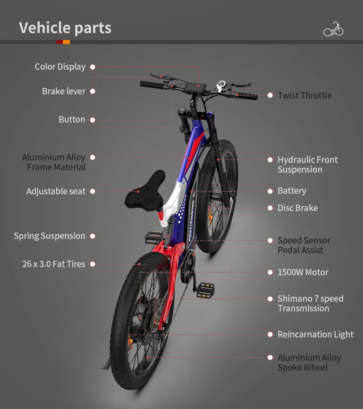 AostirMotor Big Front Fork Electric Bike S17-1500W