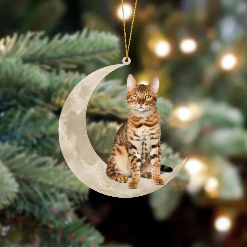 Bengal Cat Sits On The Moon Hanging Ornament Cs004