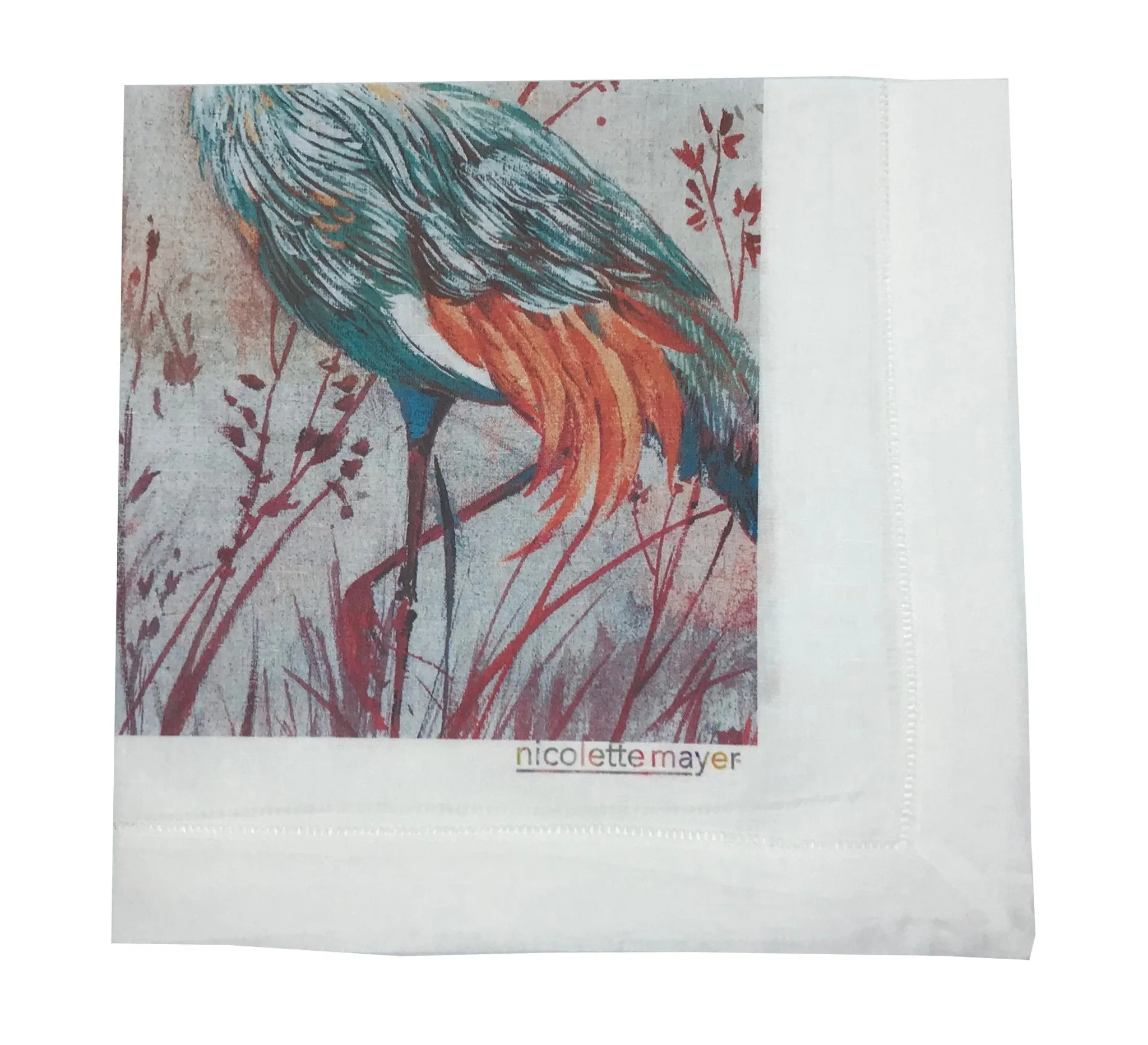 CRESTED CRANE TURQUOISE RED 22"X22" HEMSTITCH DINNER NAPKIN, SET OF 4