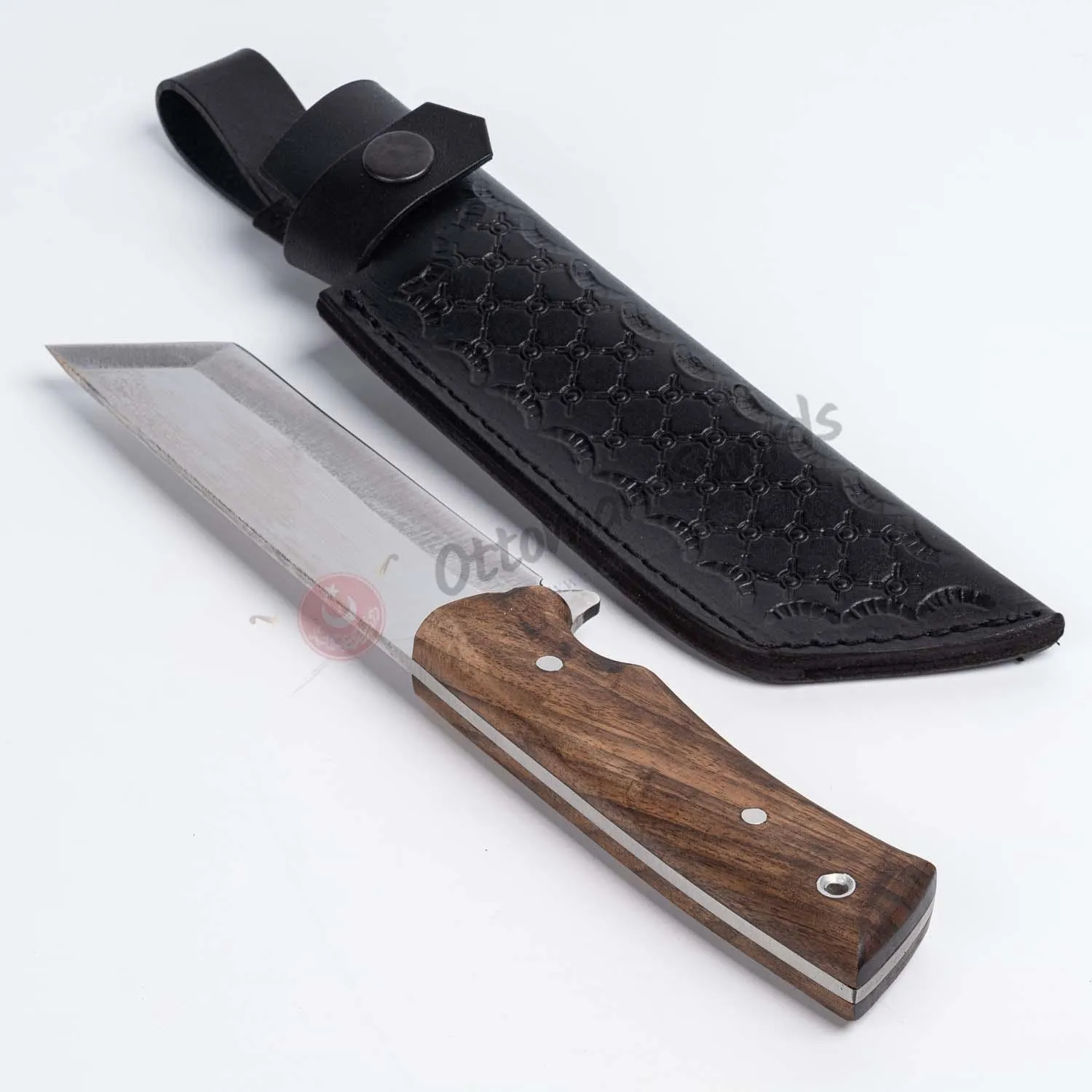 Custom Handmade  Tanto Blade Knife Wood Handle Leather Sheath