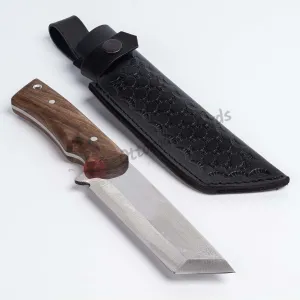 Custom Handmade  Tanto Blade Knife Wood Handle Leather Sheath