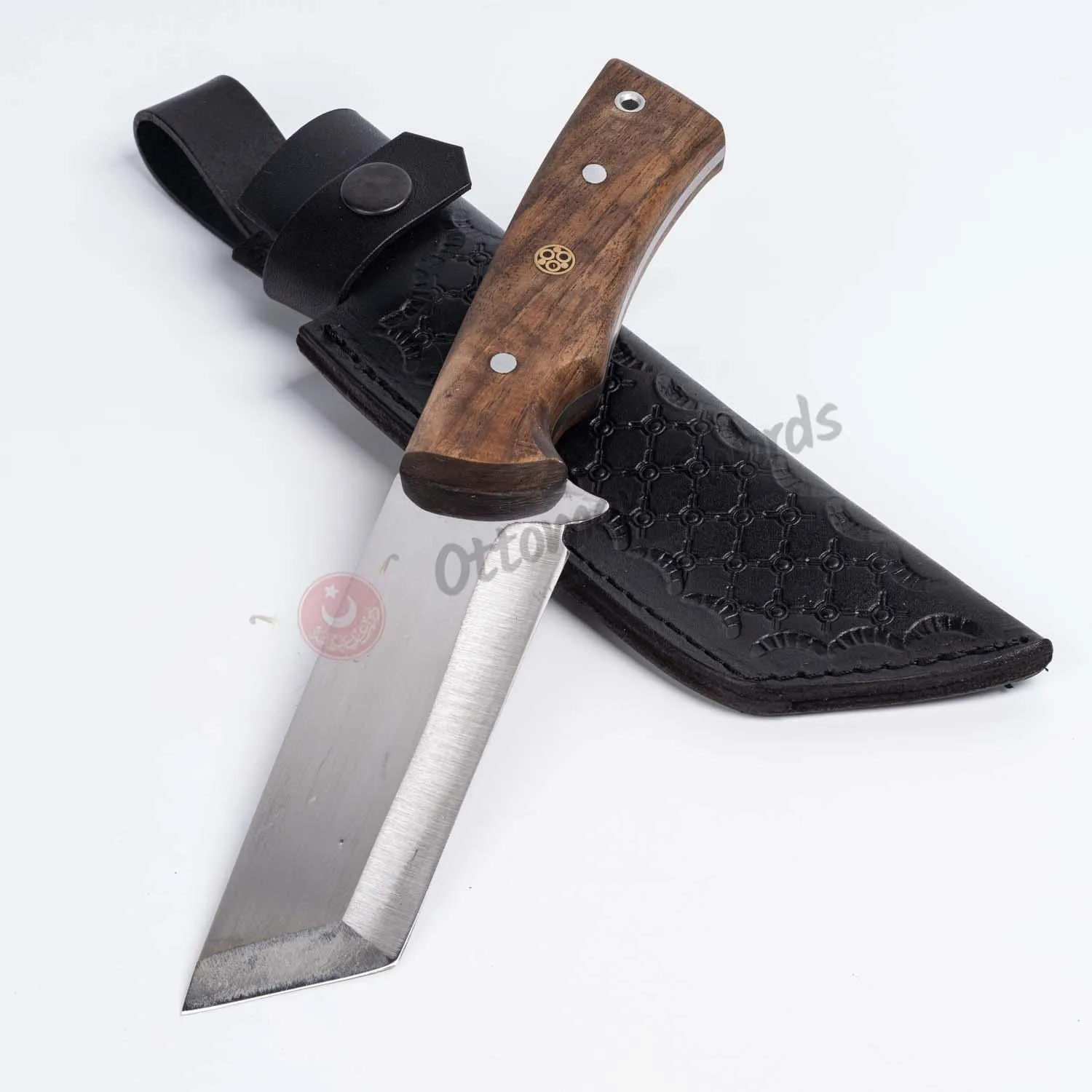 Custom Handmade  Tanto Blade Knife Wood Handle Leather Sheath