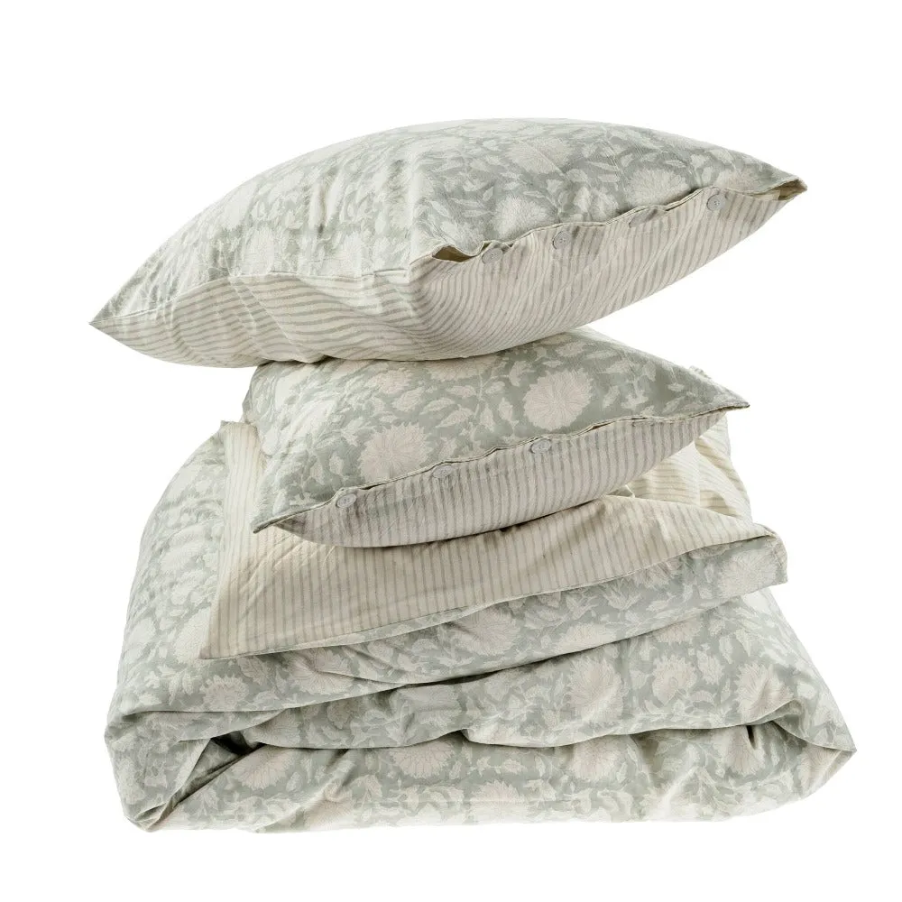 Maeve Block Print Queen Duvet Set Mist