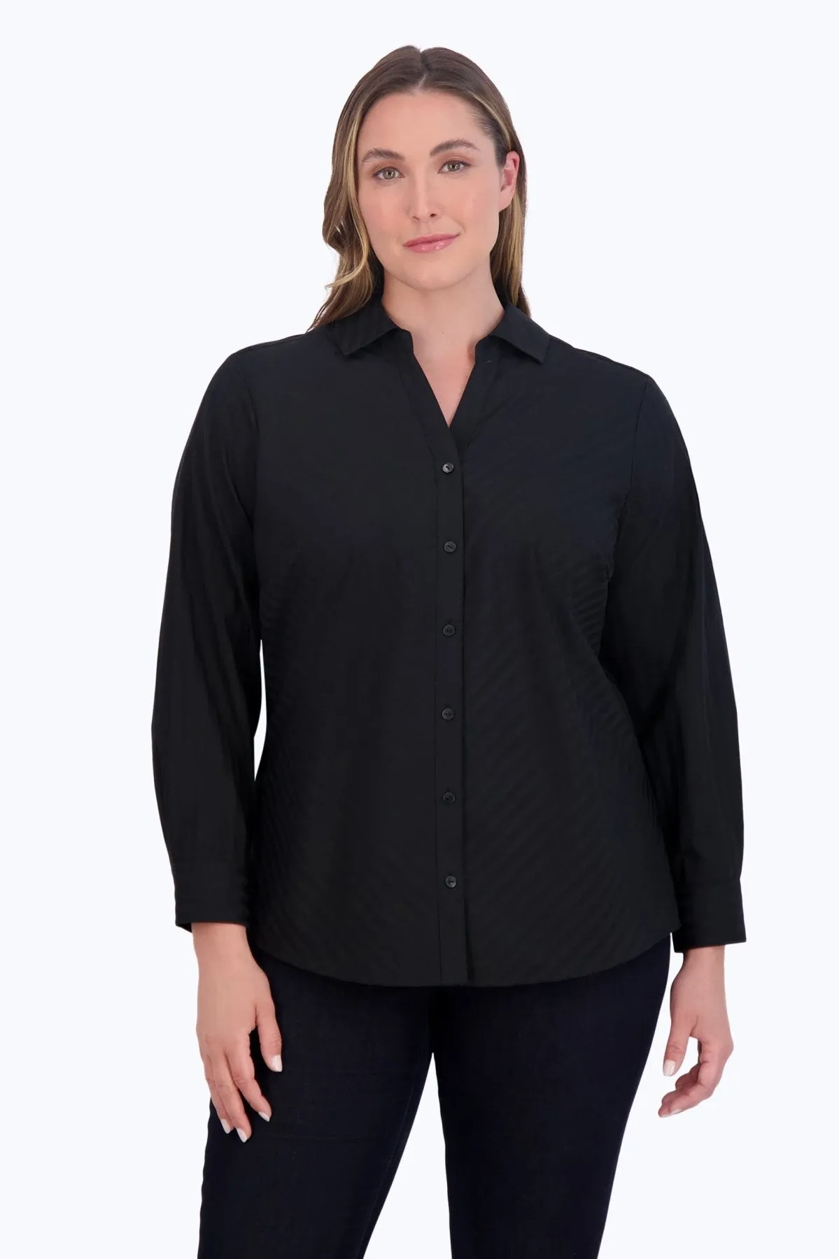 Mary Plus No Iron Dobby Stripe Shirt