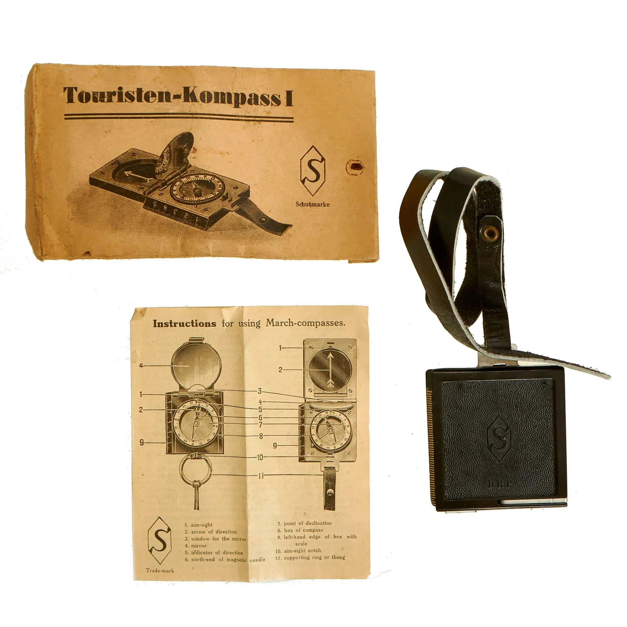 Original German WWII Tourist Market Compass in Packaging with Manual - Touristen-Kompass I