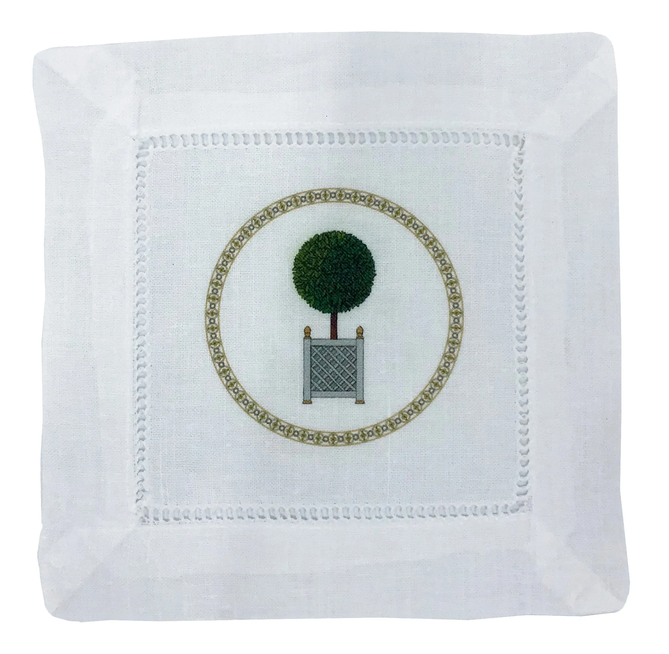 Timothy Corrigan Parterre Topiary 6X6 Hemstitch Cocktail Napkins, Set Of 4