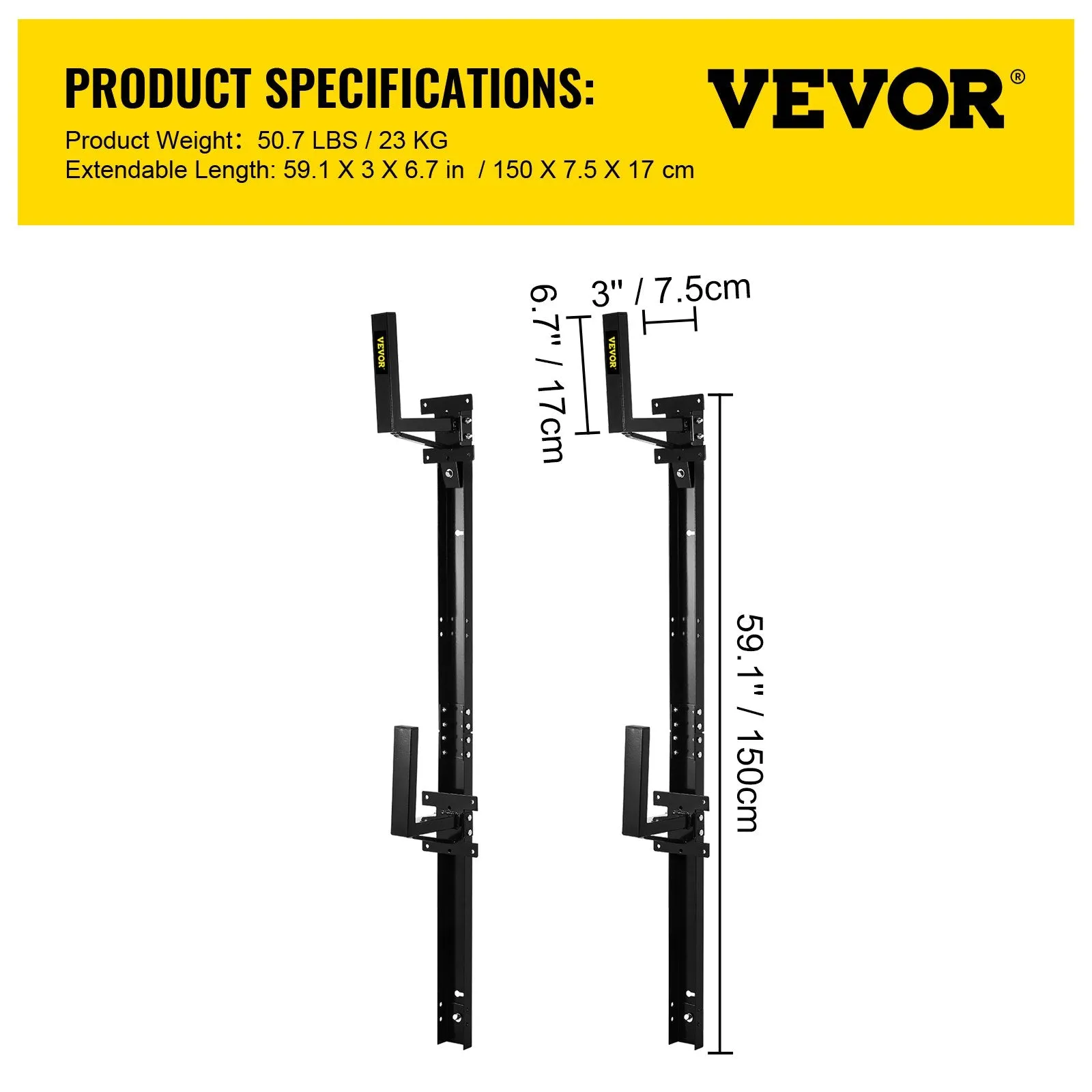 Vevor Trailer Ladder Rack 2 Bars Adjustable 441 Lbs Capacity Fits Enclosed Trailer Exterior Holds 1-2 Ladders New